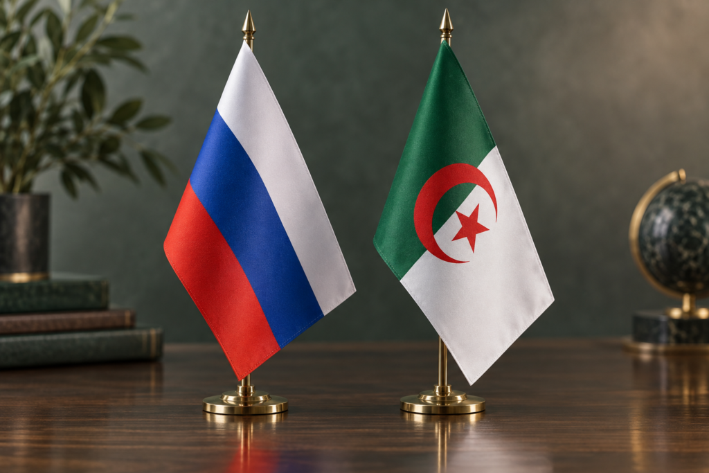 Флаги России и Алжира — иллюстрация, созданная с помощью ИИ